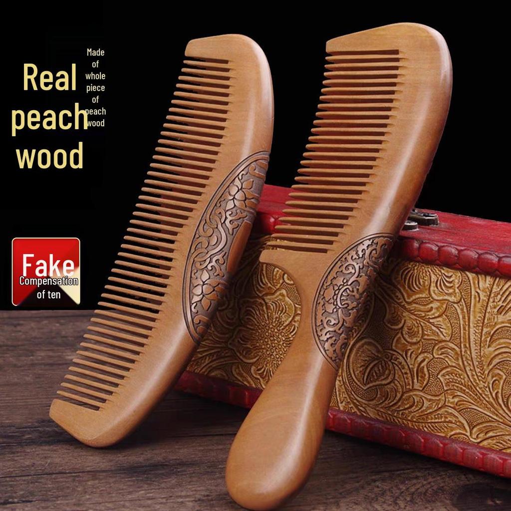 Engraved Peach Wood and Sandalwood Comb with Carved Design