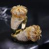 Hot Selling Crown Ring in Europe and America, Men's Electroplated 18k Gold with Zircon Inlay, High-end Hip-hop Ring