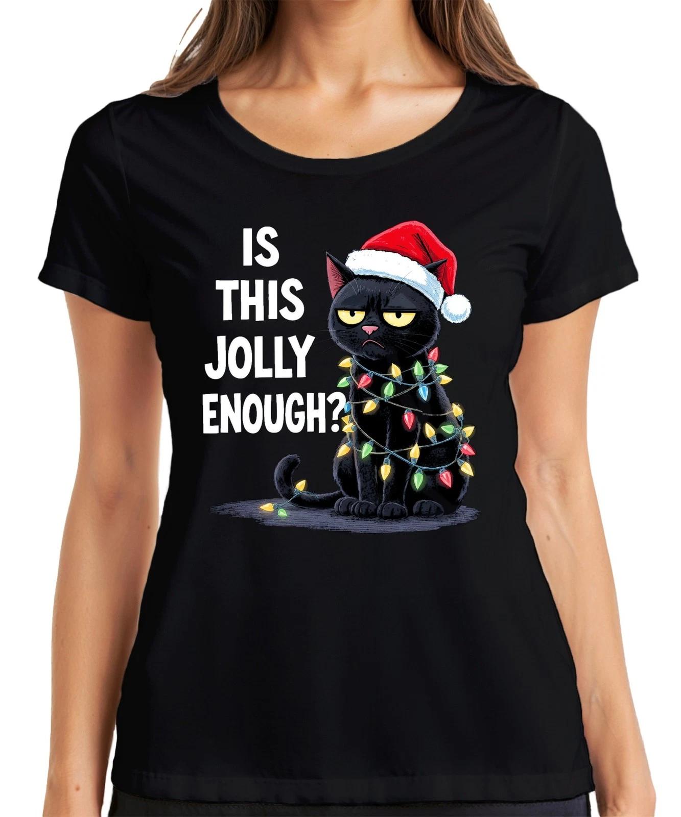 IS THIS JOLLY ENOUGH? weihnachtskatze sarkastisch weihnachtsmütze Damen T-Shirt XXL