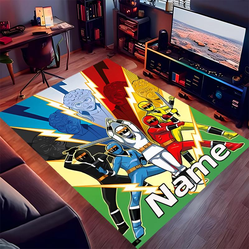 Custom Personalization Mighty Morphin Power Rangers Print Area Rug - Soft, Washable Non-Slip Indoor Mat,Living Room,Home&Office Decorative Rug