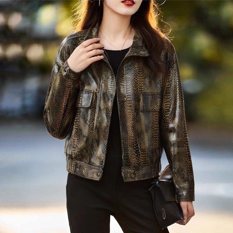 Red Short Soft Leather Jacket for Women Spring Autumn Loose Fit Casual Coat Petite Size