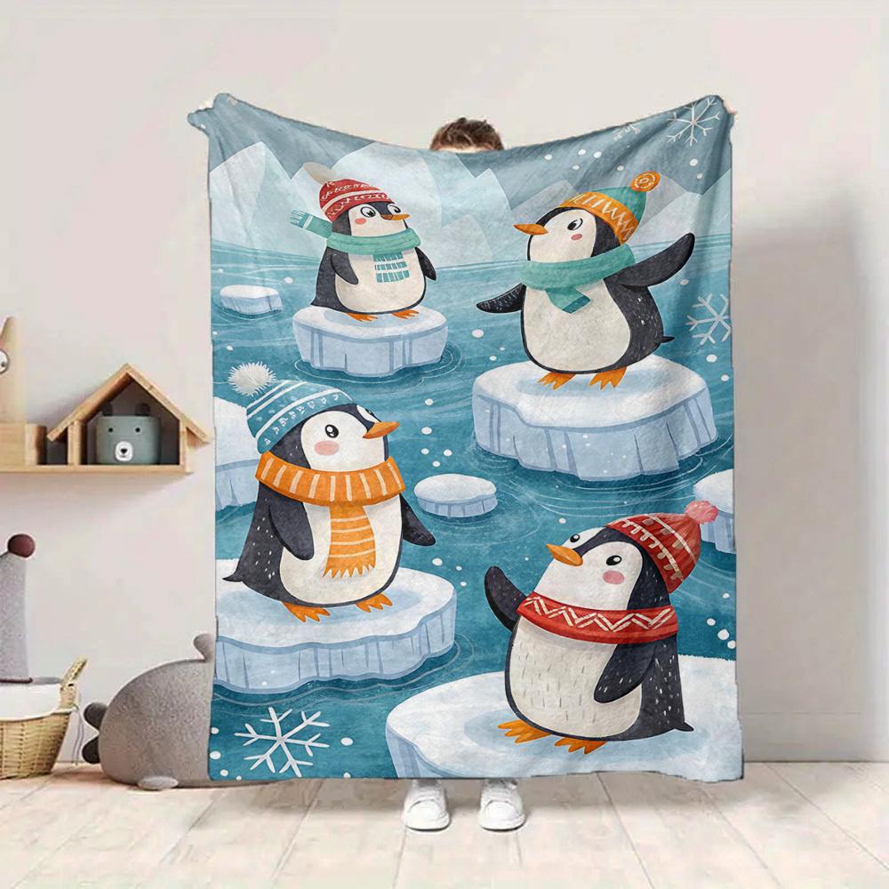 1pc Penguin Winter Blanket, Lightweight Flannel Blanket for Sofa, Bed, Travel, Camping, Living Room, Office,006