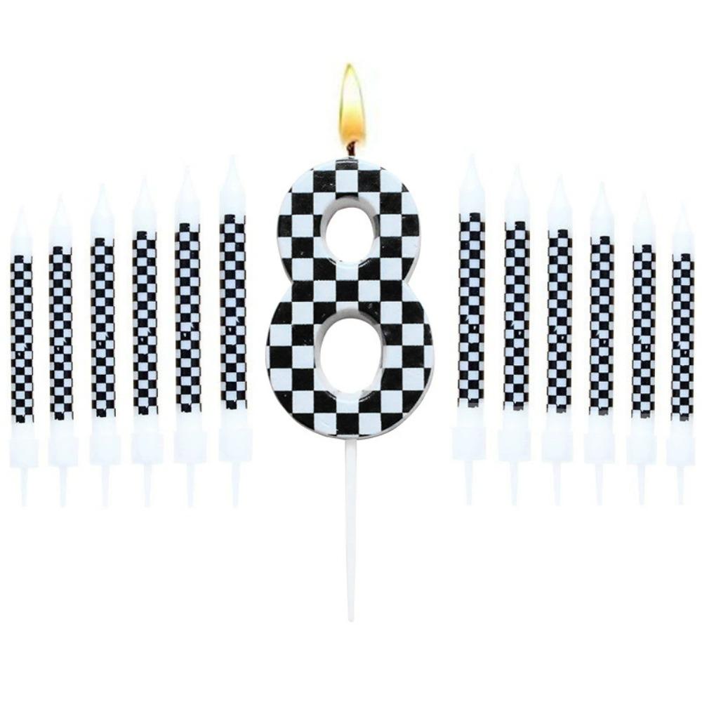 13 Pcs Racing Cars Themed Birthday Candles 12DoubleWhite Race NumberCheckered Candle Cake Topper for Racing Car Party
