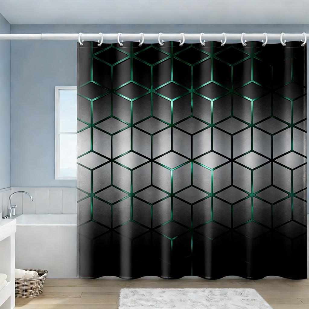 3D Black Geometric Chevron Pattern Waterproof Shower Curtain For Modern Bathroom