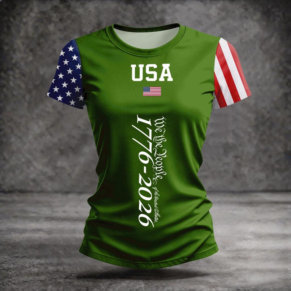 Women’s Casual Crew Neck Short Sleeve T-Shirt with 250th Anniversary Independence Day Print USA Flag Graphic Top