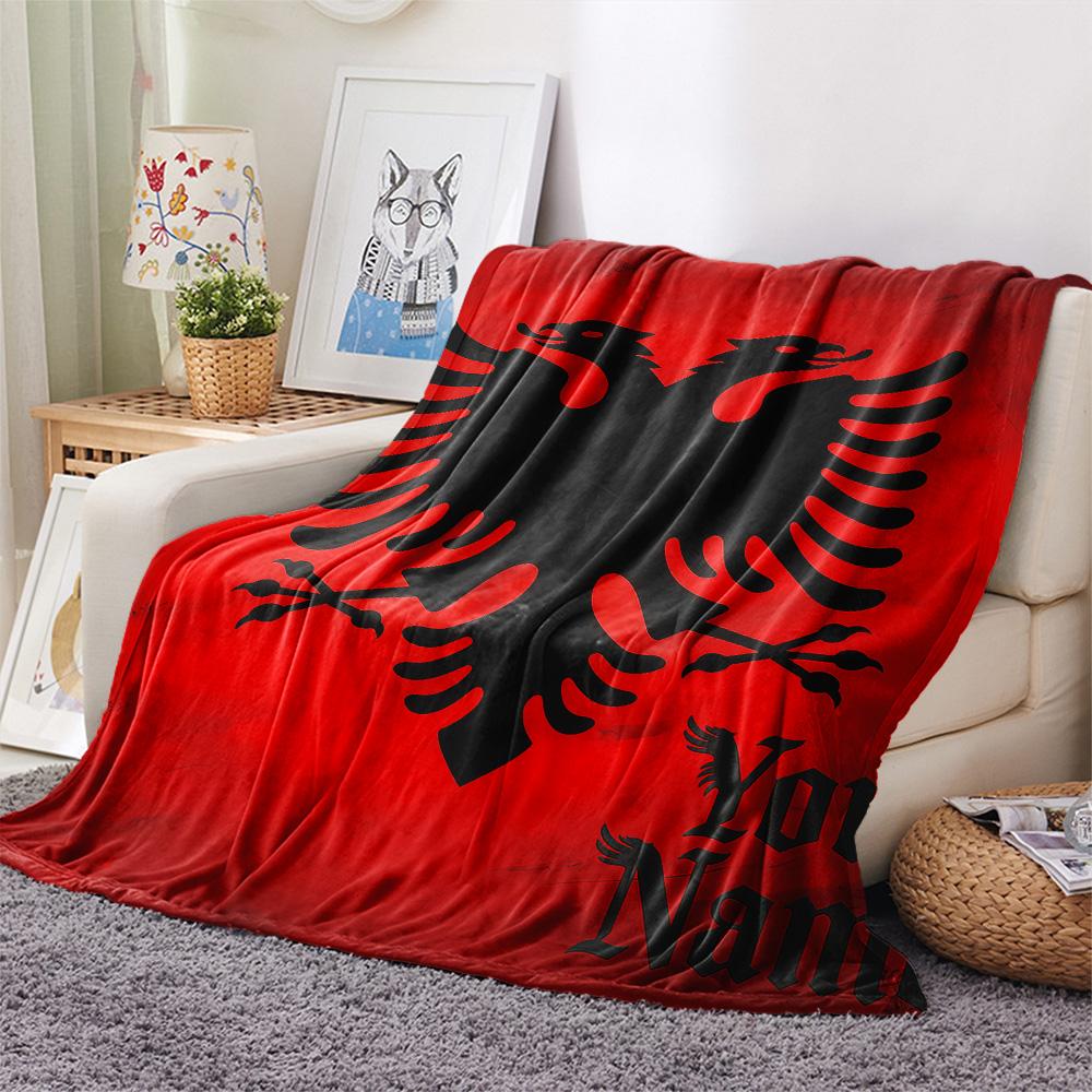 1PC Custom Name Republic of Albania Patterned Flannel Blanket Suitable For All Seasons for Home Decor Warmth and Comfort Gifts Holiday Present -HE187