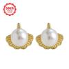 Korean Style S925 Sterling Silver Ginkgo Leaf Crystal Pearl Stud Earrings