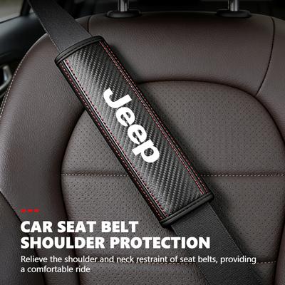 Car Logo Seat Belt Cushion Leather Safety Belt Shoulder Protector Pads For Compass Renegade Cherokee Wrangler JK Patriot
