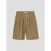 Knee-Length String Pintuck Cotton Elastic Waist Shorts Beige
