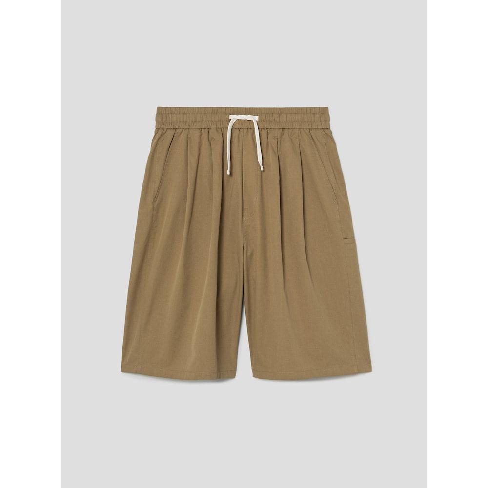 8SECONDS Knee-Length String Pintuck Cotton Elastic Waist Shorts Beige