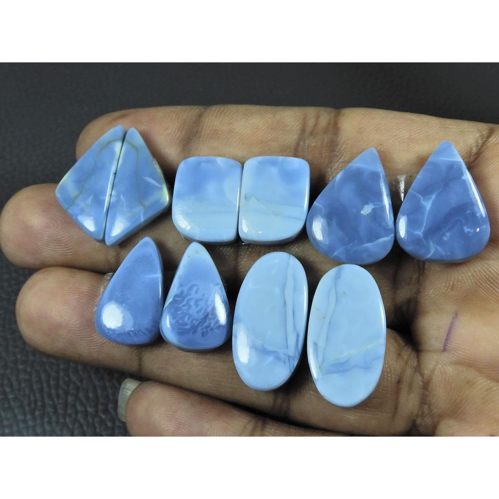 97Cts. Natural Blue Opal Matched Pair Mix Cabochon Loose Gemstone 5 Pair Lot C-3867