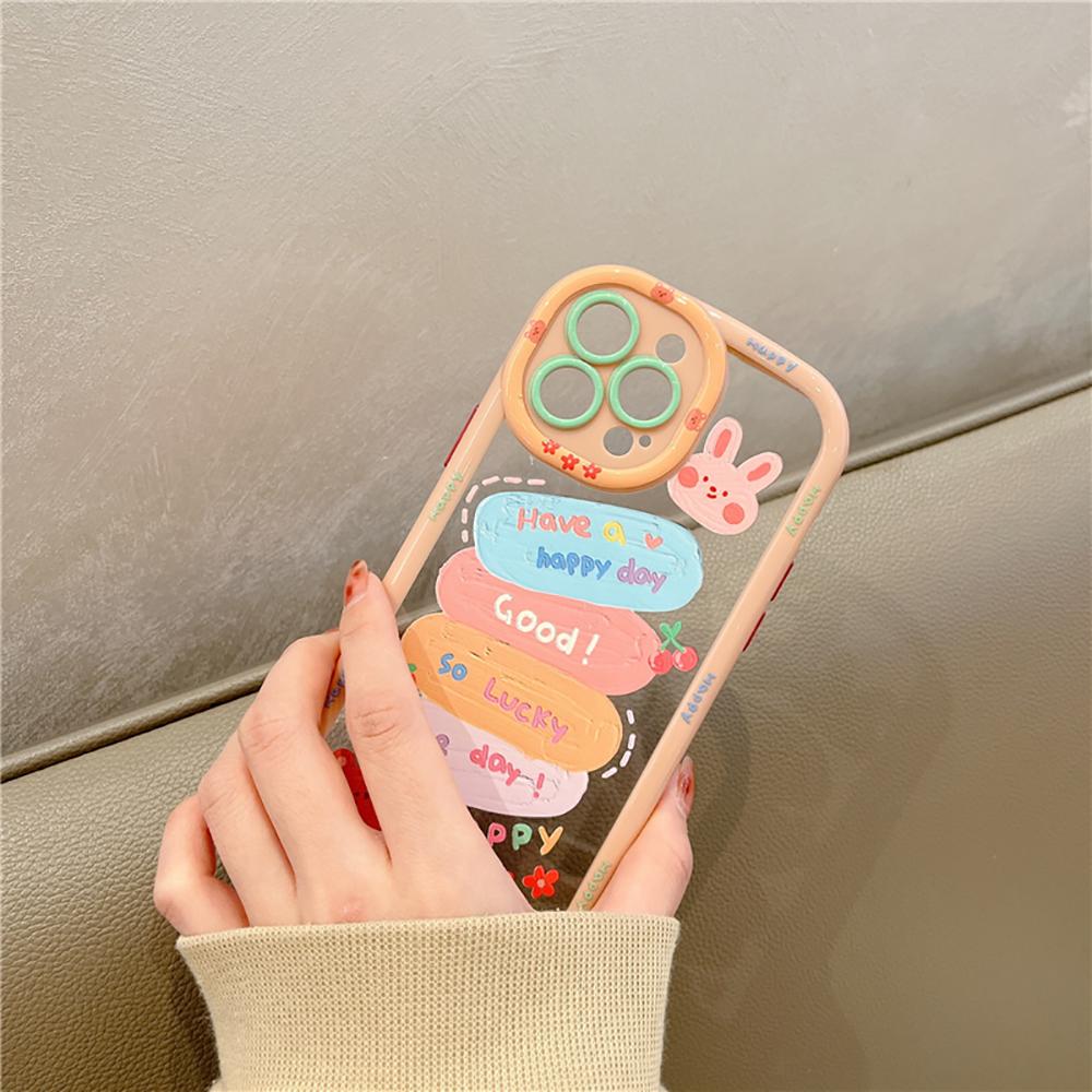 Cute Bear Cartoon Rabbit Funny Letters Shockproof Bumper Phone Case For Iphone 14 11 12 13 Pro Max Lovely Soft Back Cover Case