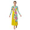 Kids Praise Dance Costume Mock Neck Long Sleeve Printed Asymmetrical Drape Hem Back Zipper Dress for Liturgical Worship Performance