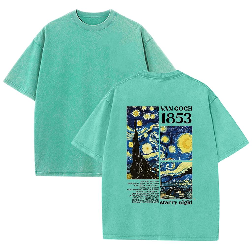 Van Gogh Famous Painting Print Męska Koszulka Czysta Bawełna Letnia Okrągły Dekolt Krótki Rękaw Luźne Modne Streetwear Koszulki