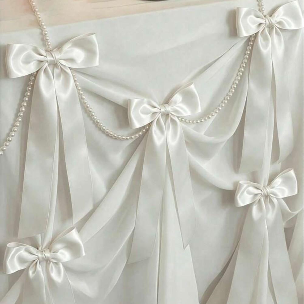 Faux Pearl Bowknot Banner Hanging Pendant Reusable Bow Beaded Garland Birthday Decor