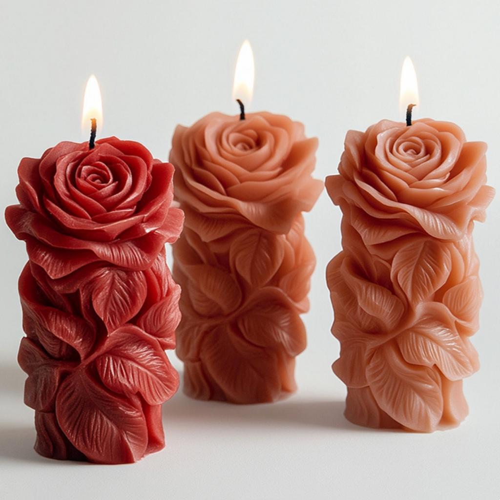 Rose Candle Silicone Mold Flower Pillar Candle Mold Aromatherapy Gypsum Handmade Crafts Gifts Wedding Ornament Home Decor