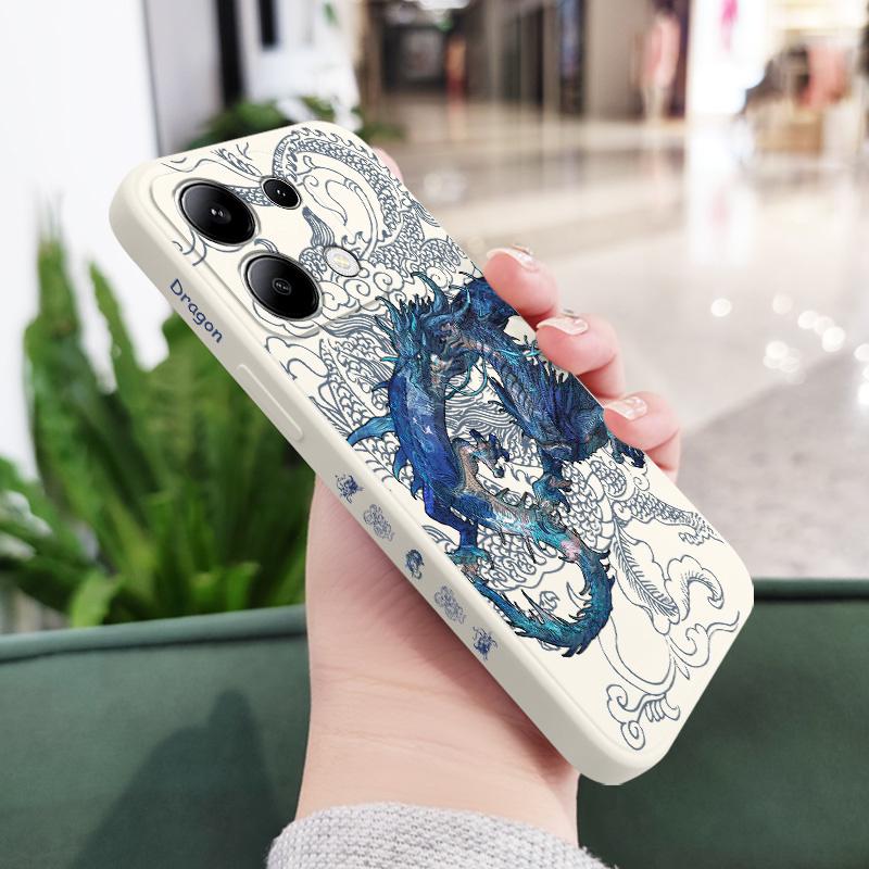 Blue Dragon Phone Case For Xiaomi Redmi Note 14 13 12 12S 11 11S 10 10S 9 9S Pro Plus 4G 5G Liquid Silicone Cover