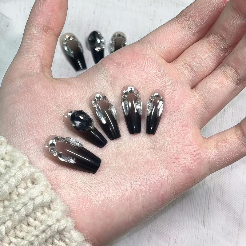 

High-End Black Rose Lace with 3D Diamond Nail Art S (suitable for 70% of people)