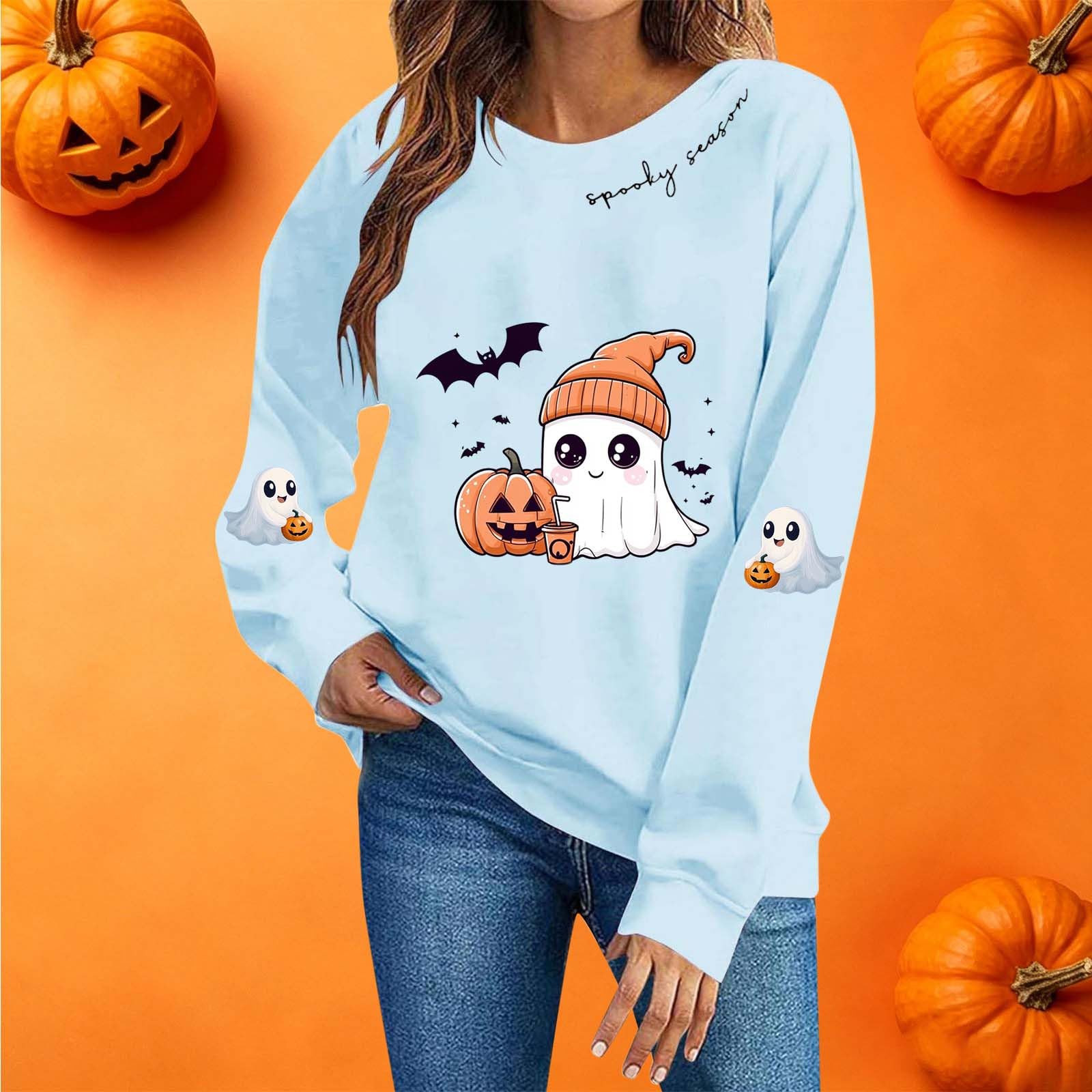 Ladies fashion casual Halloween printed pullover sweater S