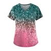 Casual Nurse Uniform Print Women Short Sleeve Tops V-neck Blouse Shirt Pocket Beauty Care Scrub Uniforms Enfermera Mujer 2023
