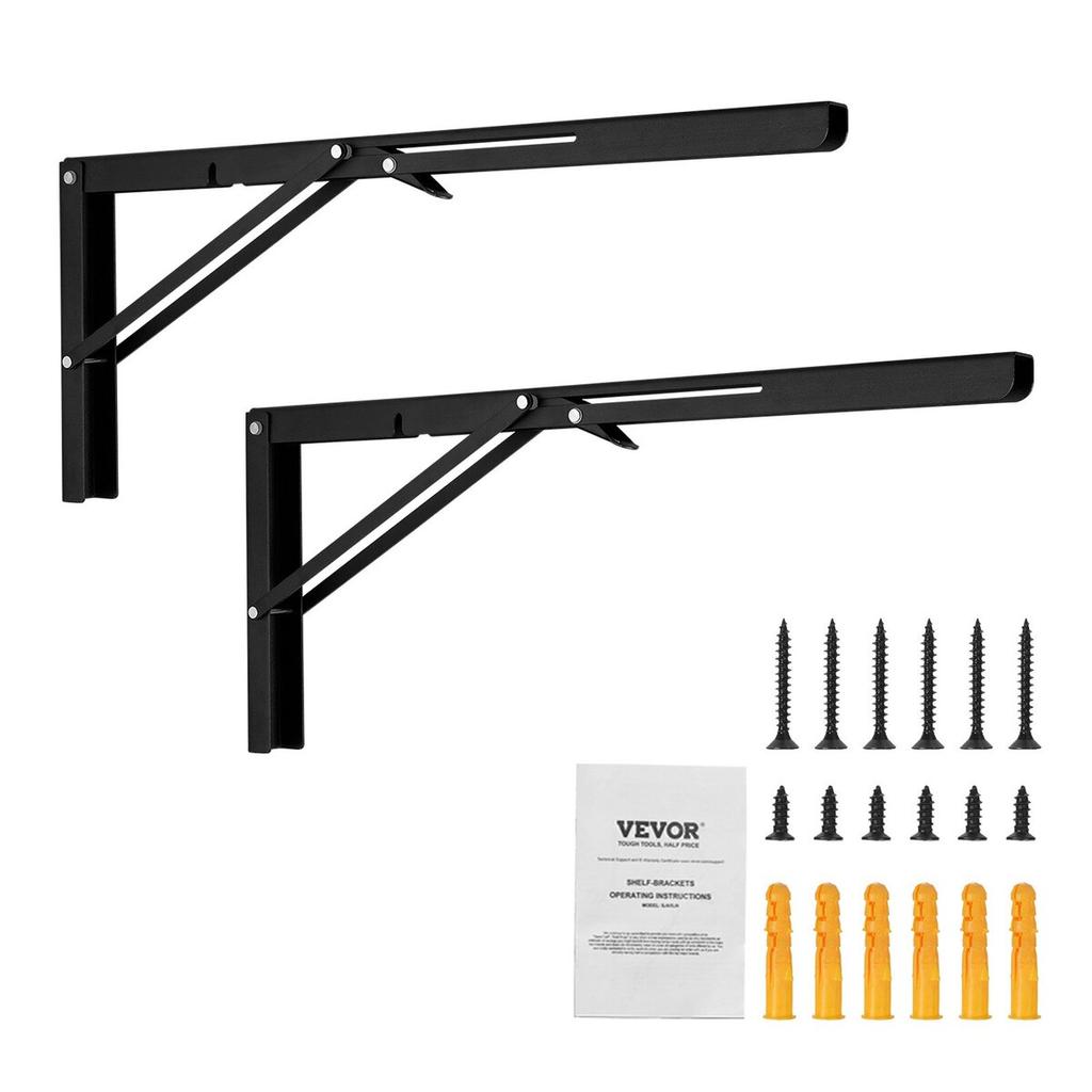 Shelf Bracket Foldable, 24” L 2 Pcs , Heavy Duty Floating Shelf Brackets, Brackets for Shelves, 5mm Thick Matte Black L Shelf Bracket,Steel Shelving