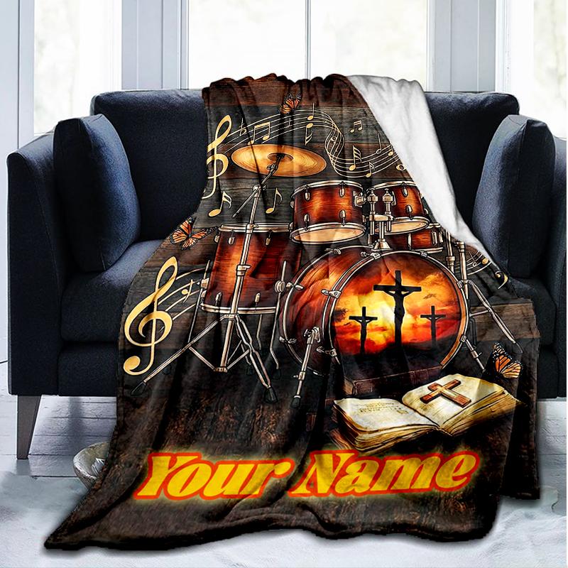 1PC Custom Name Music Faith Fusion flannel blanket versatile,all-season throw suitable for the living room,bedroom,camping,travel,and gift