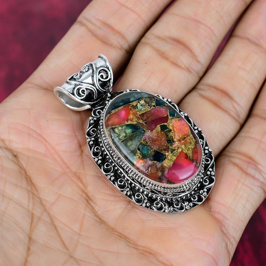 Copper Multi Tourmaline Handmade Gemstone Pendant, 925 Solid Sterling Silver Pendant Beautiful Jewelry, Gift For Love