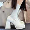French Design High Heels Mary Janes Women's Black Shoes American Style Mid Heel Single Shoes Polyurethane Upgraded Version