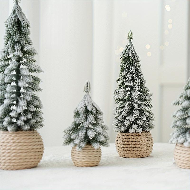 1PC Small Green Christmas Decor Plastic Christmas Tree Window Display Decor Flocked Artificial Christmas Tree