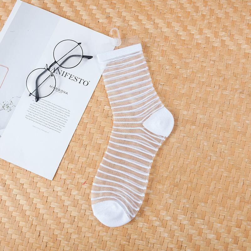 Summer Breathable Crystal Silk Stockings Women Invisible Transparent Mesh Lace Socks School Student Sports Casual Leisure Socks