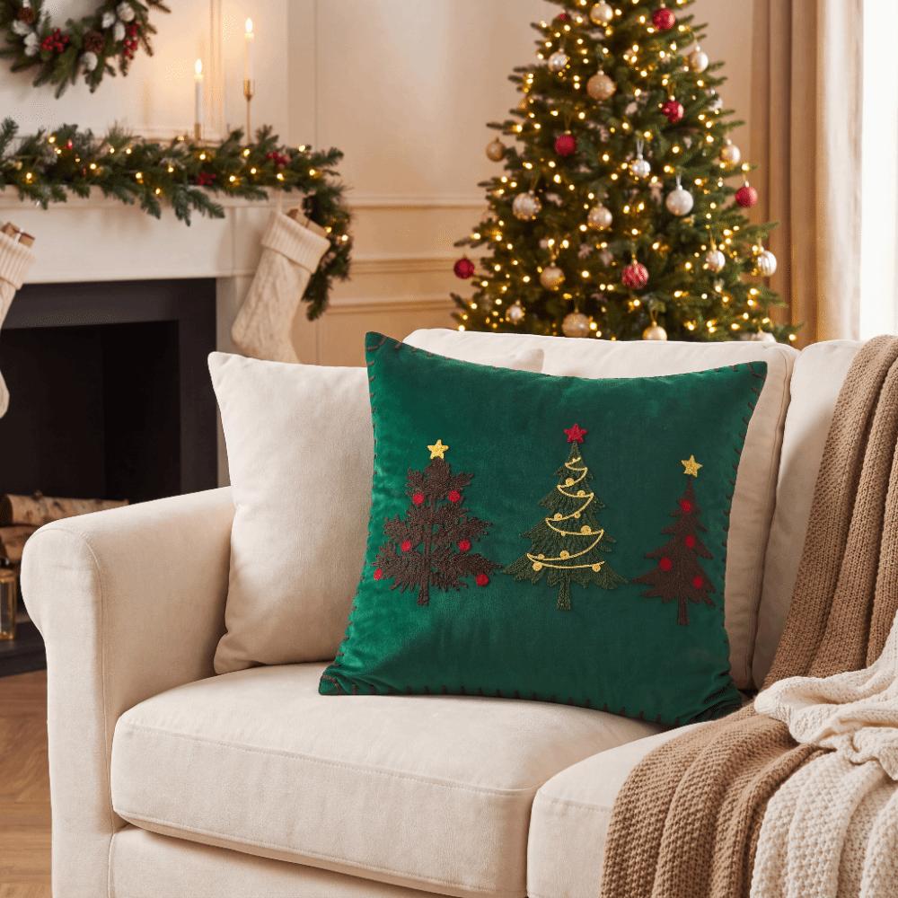 Embroidered Christmas Pillowcase Exquisite Xmas Tree Pillowslip Cushion Cover Bedroom