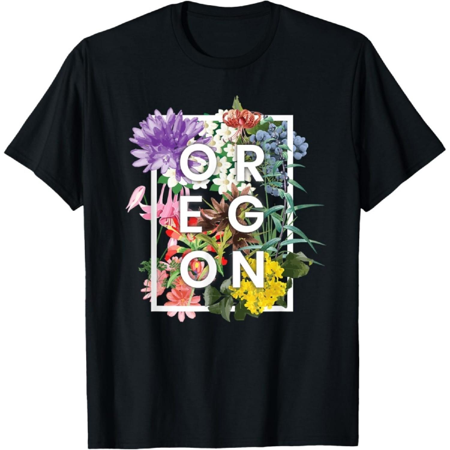 Flowers of Oregon Word Art - Oregon State USA Souvenir T-Shirt S чёрный