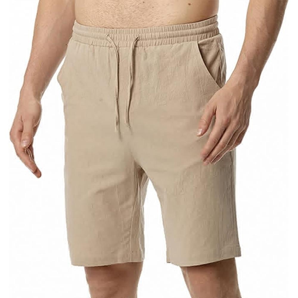 

Мужские гавайские шорты, повседневные хлопковые и льняные шорты, мужские шорты, спортивные штаны с эластичной резинкой на талии, однотонные мужские штаны XXXL хаки