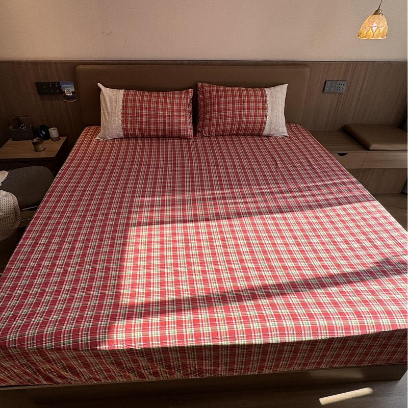 American Retro Checkered Bed Fitted Sheet Single Piece Fully Enclosed Bed Cover Anti-Slip Mattress Protector Cover