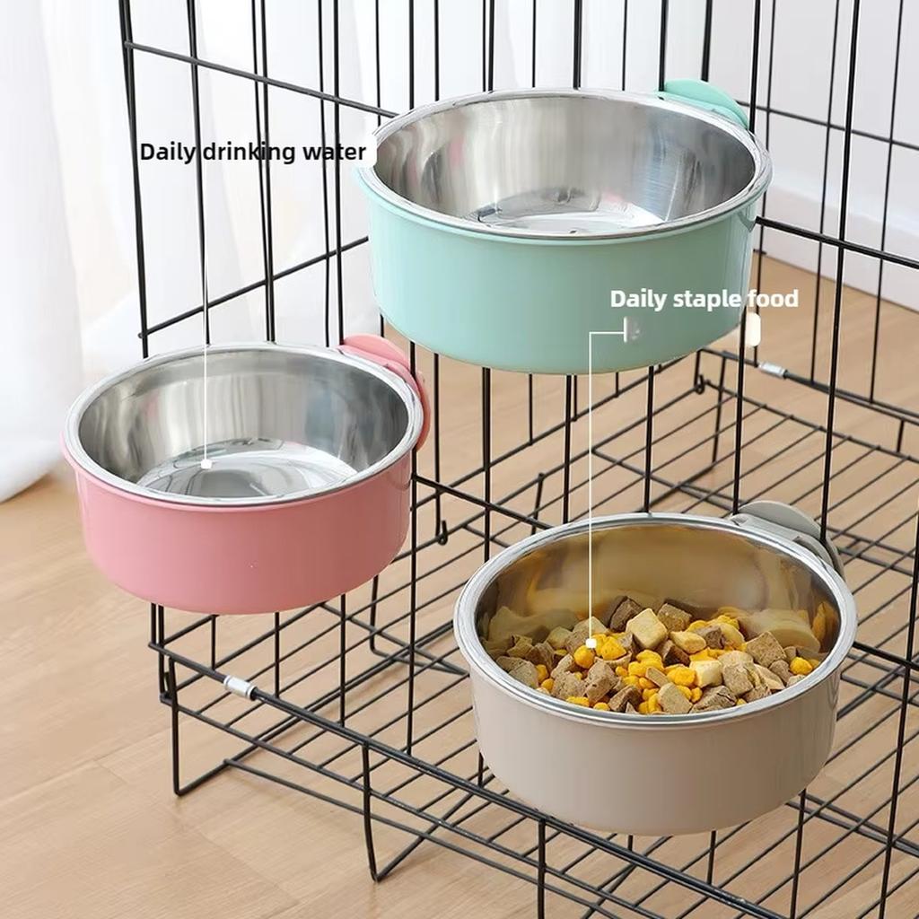 Cage Mounted Dog Bowl Stainless Steel Pet Water Food Feeder -Spill Hanging Pet Bowl for Dogs Cats