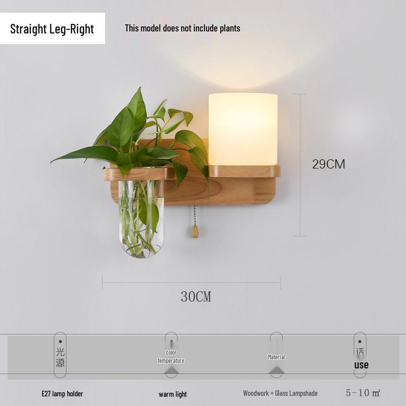 Solid Wood Glass Wall Lamp for Bedroom, Living Room, or Study - Chinese Art and European Style