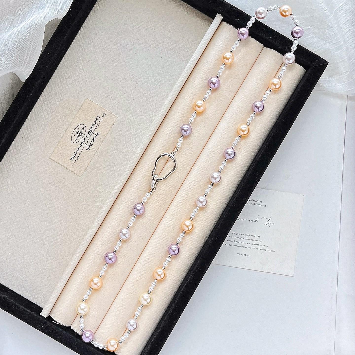 

High Quality Mixed Color Shijia Pearl Maillard Style Necklace Collarbone Chain Neck Chain Sweater Chain Women