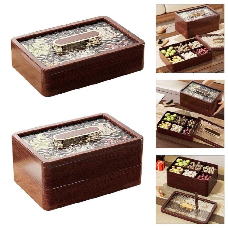 Plastic Dry Fruit Organiser Sealed Nut Storage Solution Compartmentalized Snacks Tray with Clear Lid for Living Room