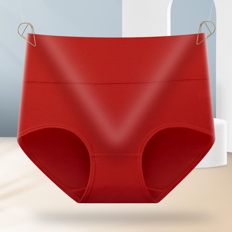 Women High Waist Solid Color Breathable Hip Lifting Tummy Control Cotton Underwear