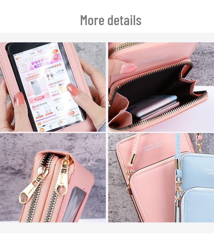 Korean-Style Women's Crossbody Phone & Cosmetic Bag: Touchscreen, Double Layer, Large Capacity