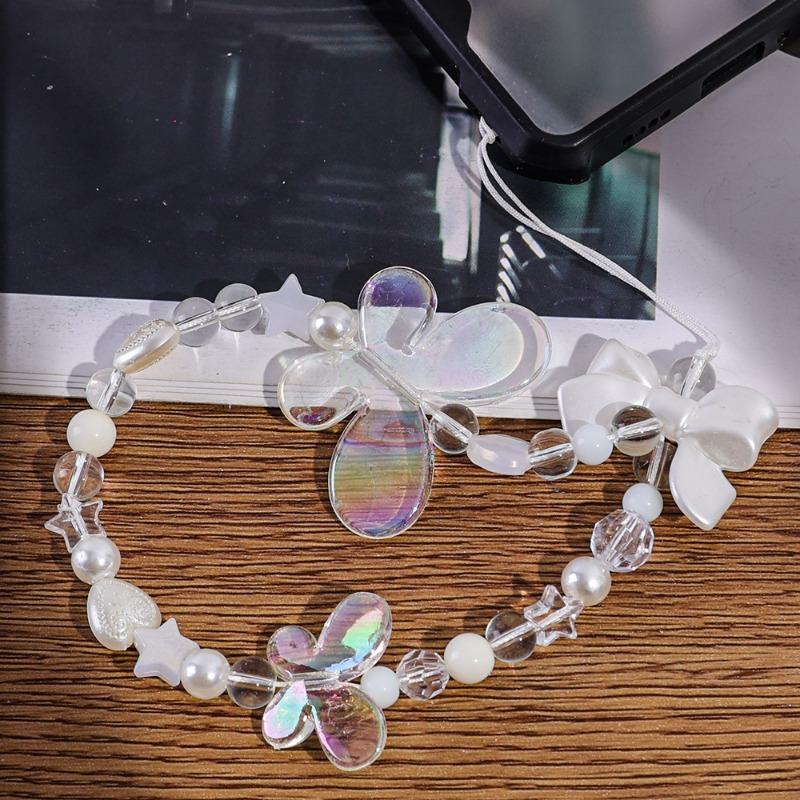 Crystal Butterfly Beaded Mobile Phone Bracelet Strap Cellphone Wrist Strap for IPhone Samsung Xiaomi Phone Telephone Charm Strap
