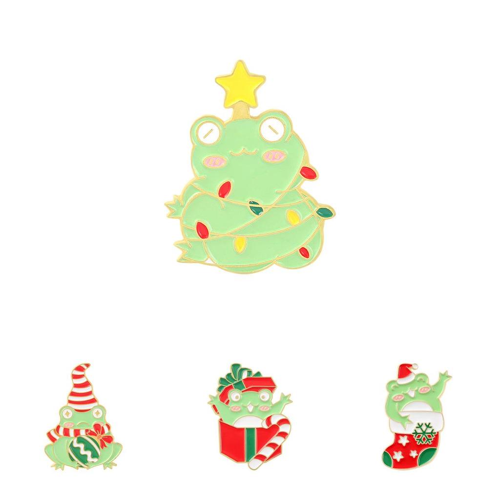 Frog Christmas Delightful Brooch Set Attractive Gold Alloy Pins For Fashion Accessories