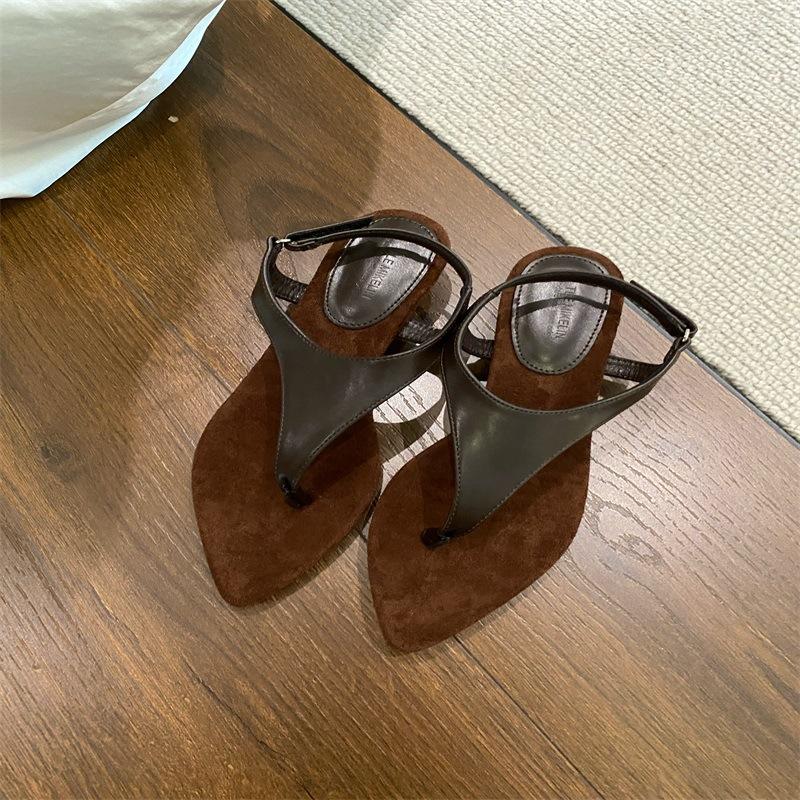 Fashion Beige Heeled Sandals Clear Shoes Slip-on Loafers Summer Women's Flip Flops Platform Soft Black Pearl Outside Elastic Band Girls