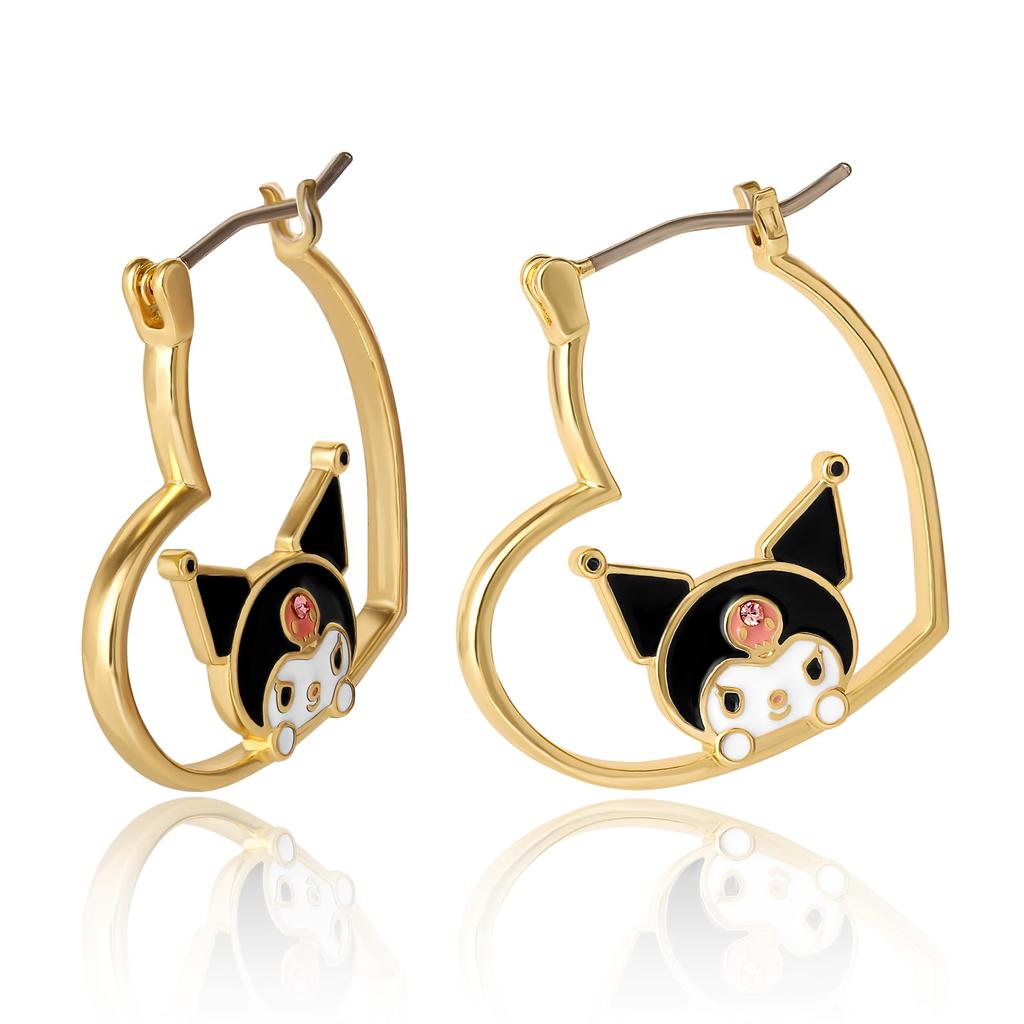Sanrio Kuromi Gold Tone Flash Kuromi Heart Hoop Officially Licensed Hello Kitty and Kuromi Heart (SANRIO) Women's Earrings, Plated, Earrings, Friends,