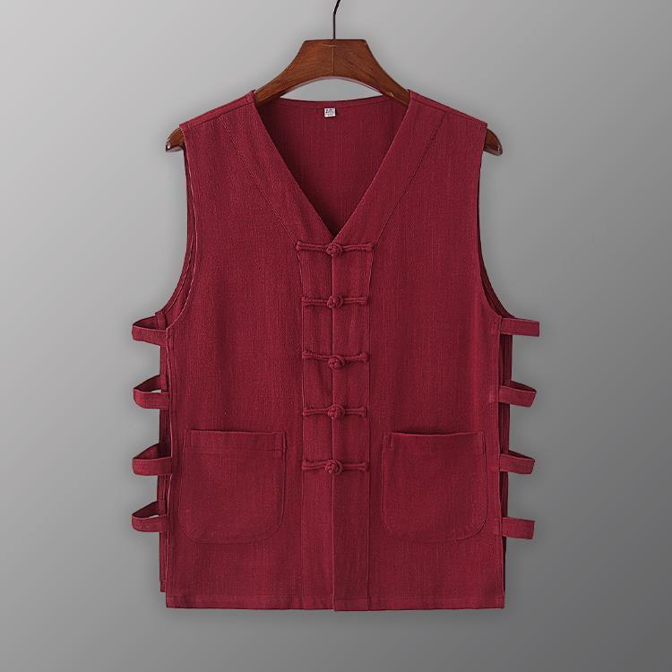 Vintage Vest Men Shirt Kung Fu Vest Summer Tank Top Tang Suit Traditional Chinese Clothing Sleeveless Open Cardigan