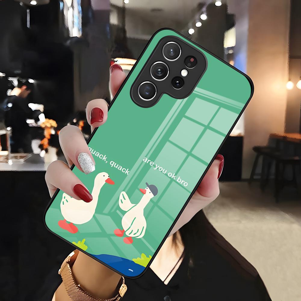 

Cute Cartoon Duck Phone Case For Samsung S26 S25 Edge Ultra 24 23 22 21 Ultra Plus Fe A55 56 15 4G 5G Glass Cover Galaxy S22 Ultra 5G