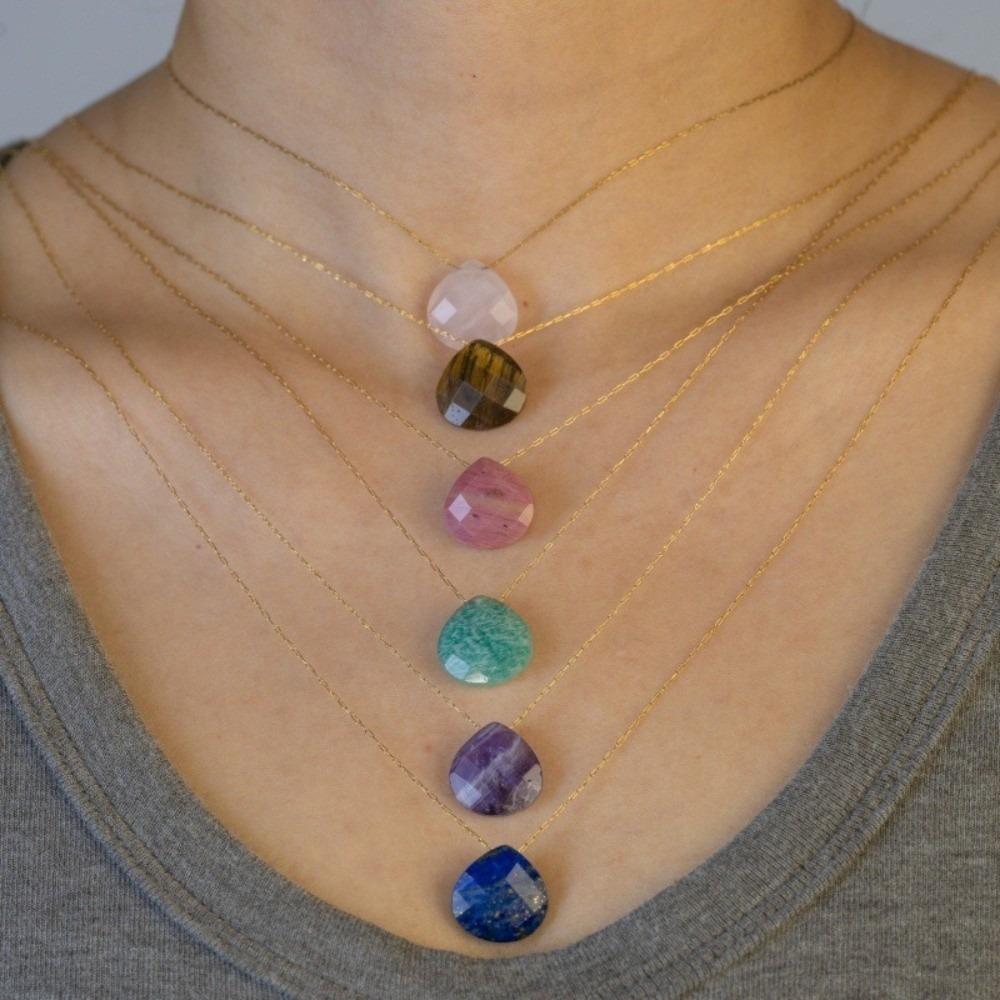 Minimalist Stone Necklace Colorful Collarbone Chain Neck Jewelry Waterdrop Pendant Necklace Party