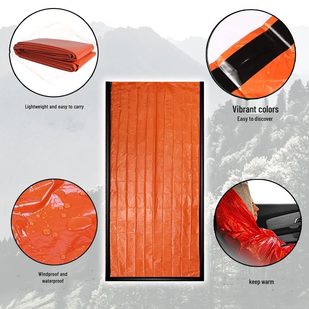 Emergency Blanket & Sleeping Bag: Heat Insulated, Warmth Retention, Lifesaving PE Orange