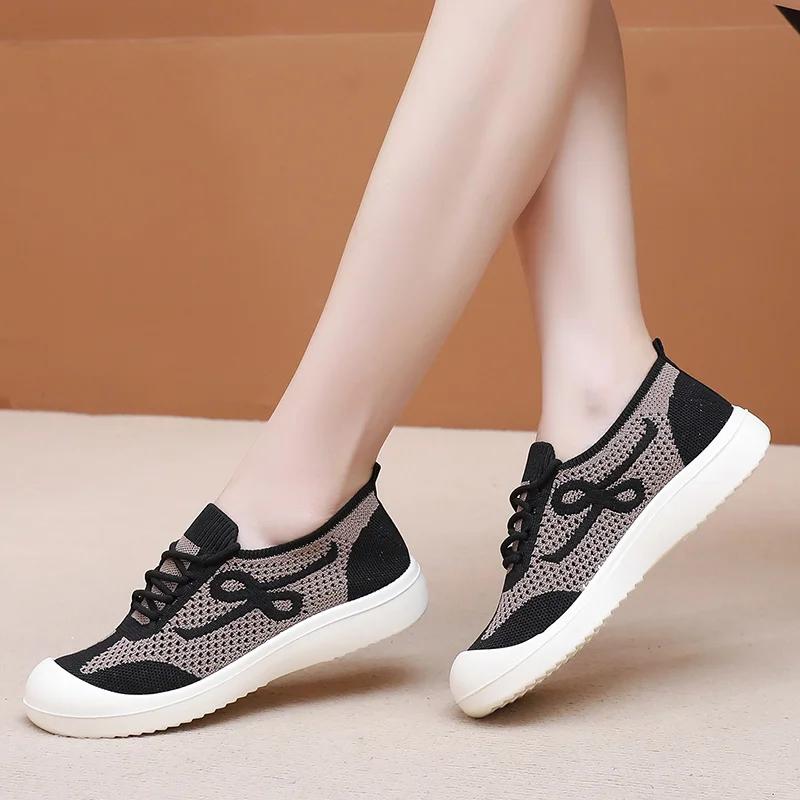 Fashion Slip on Flats Platform Women Casual Shoes Ladies Anti-slip Walking Woven Shoes Women's New Summer Shoes Mesh Breathable Sneakers