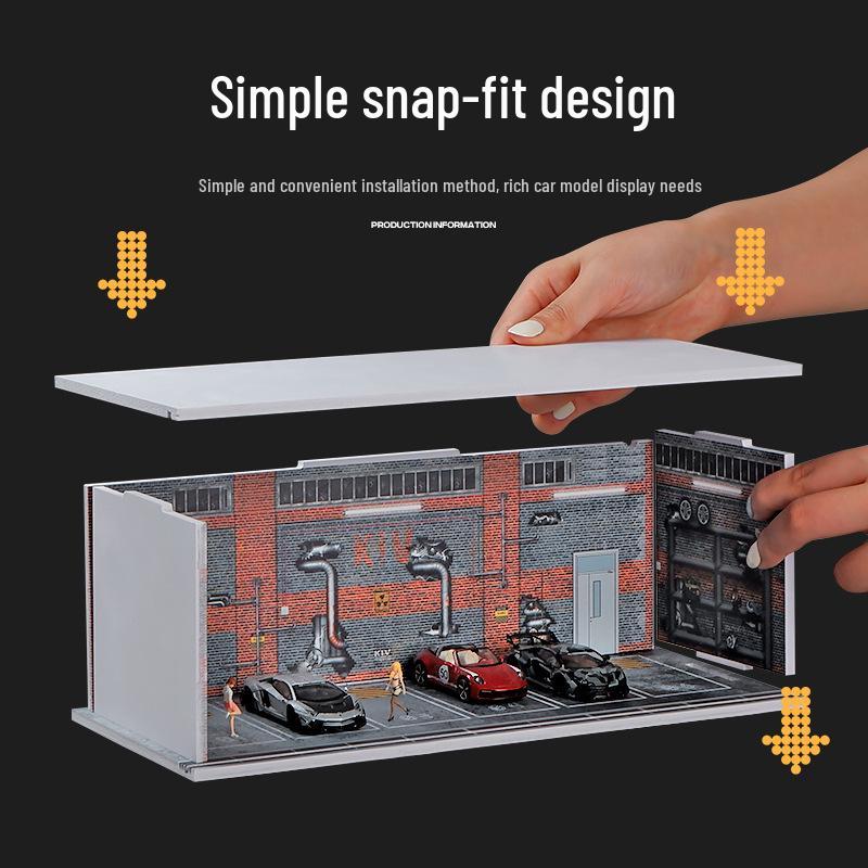 1:64 Scale Miniature Parking Garage Model with Lights and PVC Assembly